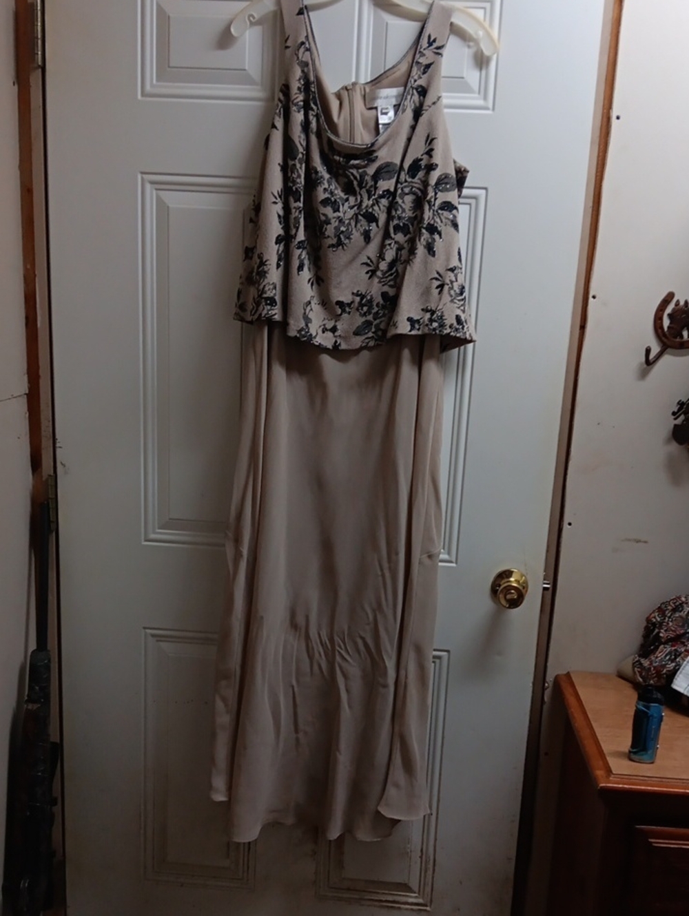 Beige And Black Floral Formal Dress